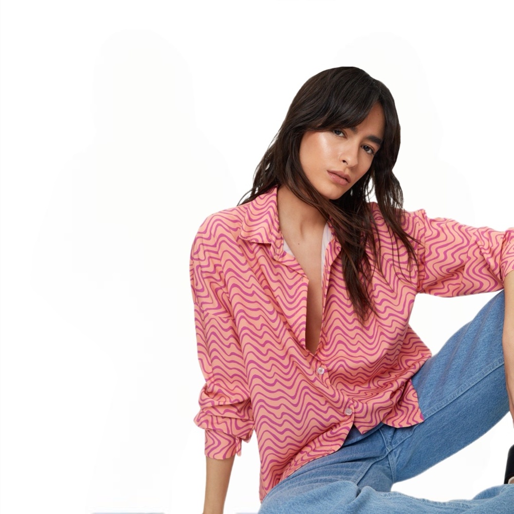 Nasty Gal Retro Printed Button Down Shirt—Never Worn